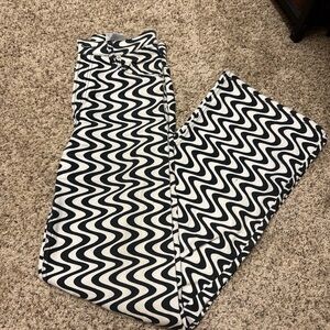 Divided Black and White Wavy Pattern Pants